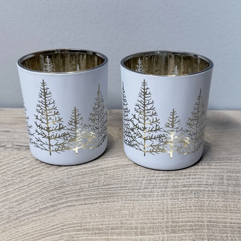 Abbott Winter Forest Candle Holder Set White Gold‎ Holiday Decor Centerpiece